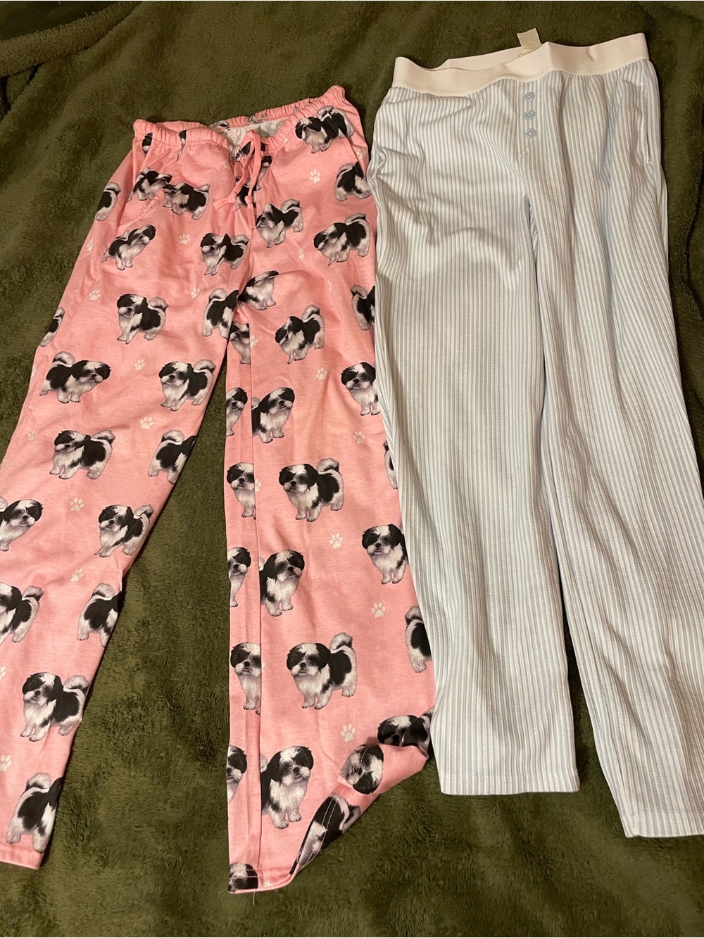 Pink Puppy Print Pajama Pants & Light Blue Stripe Lounge Pants